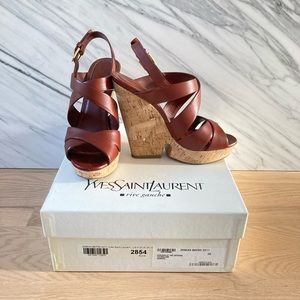 ☀️ Yves Saint Laurent cork wedge sandals with gold accents 36.5 ☀️